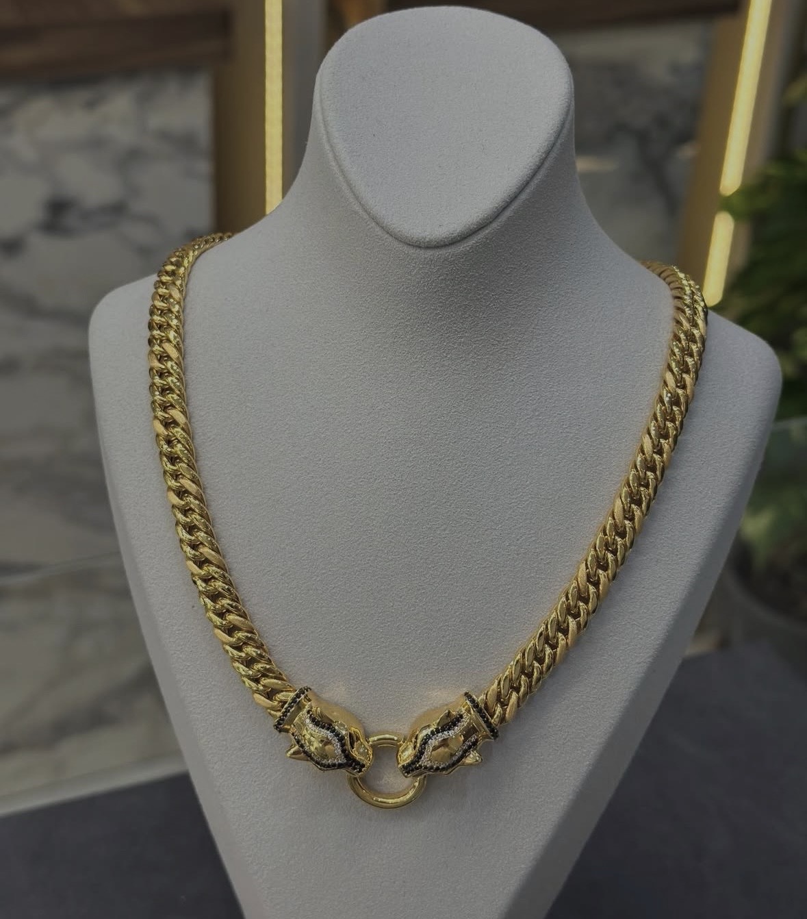 Çift Panter Baş Detaylı 22 Ayar Altın Gurmet Kolye